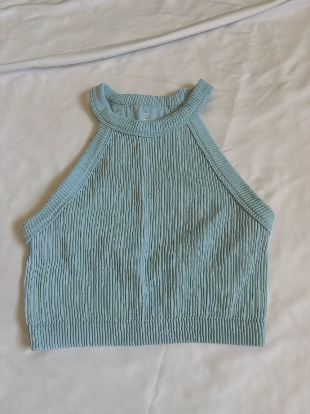 aerie Light Aqua Ribbed Halter Crop Top